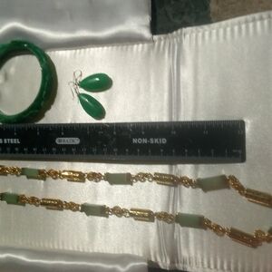 Green Jade Pendant Drop earrings,Bangle, Necklace